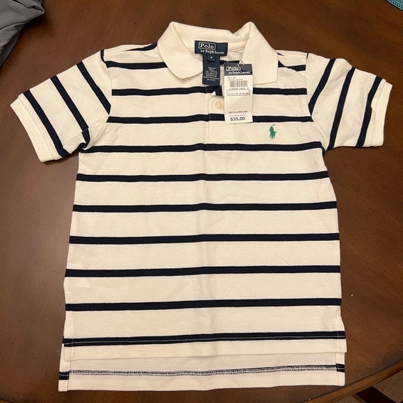 Polo shirt white and navy blue stripes size 4 - Picture 1 of 3